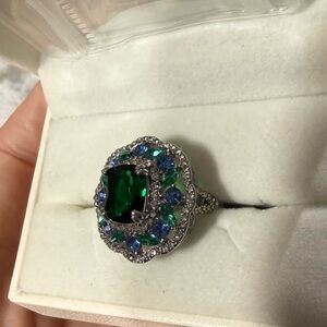 Art deco emerald and topaz ring size 7